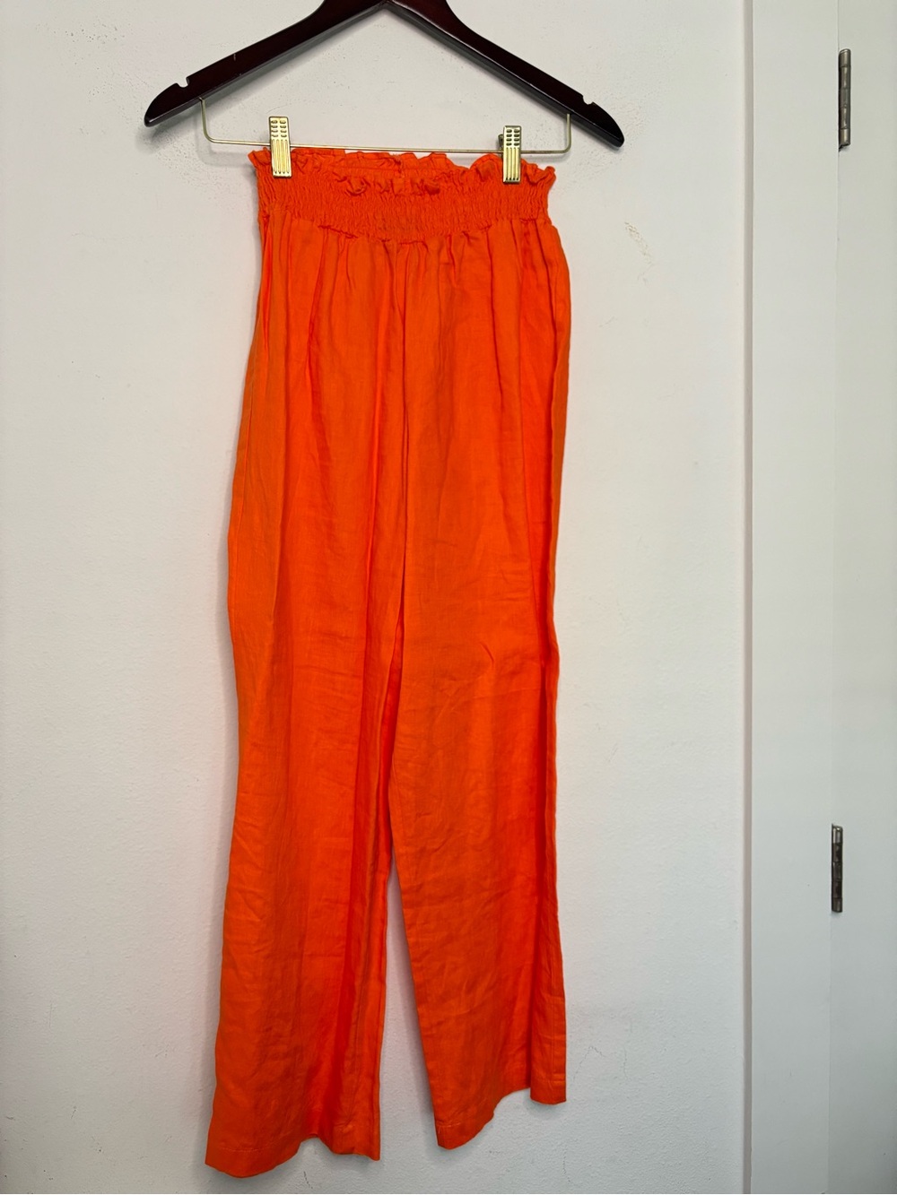 HOUSE OF HARLOW NEON ORANGE FLOWY STRETCHY 100% LINEN PANTS SZ SMALL